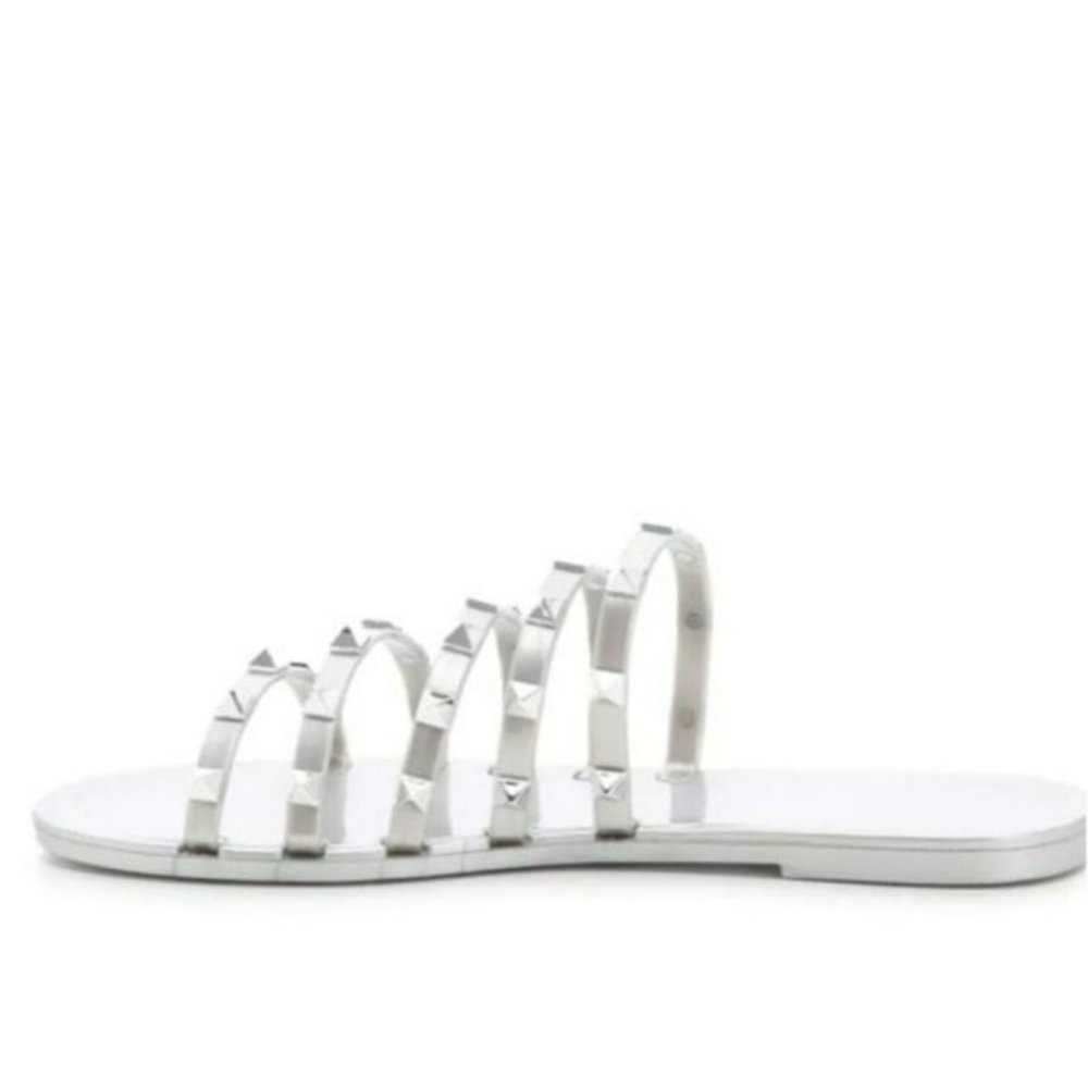 Nine West Charli Flat Jelly Slide Sandals Silver Gray -10 - Picture 3 of 8